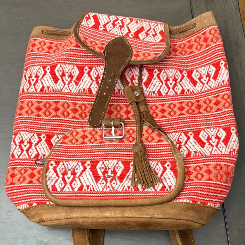 Red and Brown Patterned Backpack